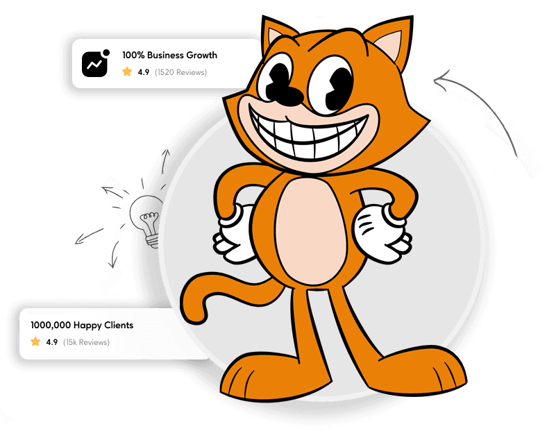 mascott surrounded by action icons
